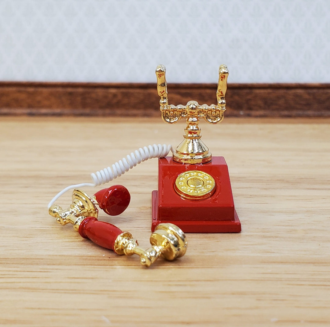 Dollhouse Telephone Vintage Style Red 1890s - 1920s 1:12 Scale Miniature Phone - Miniature Crush