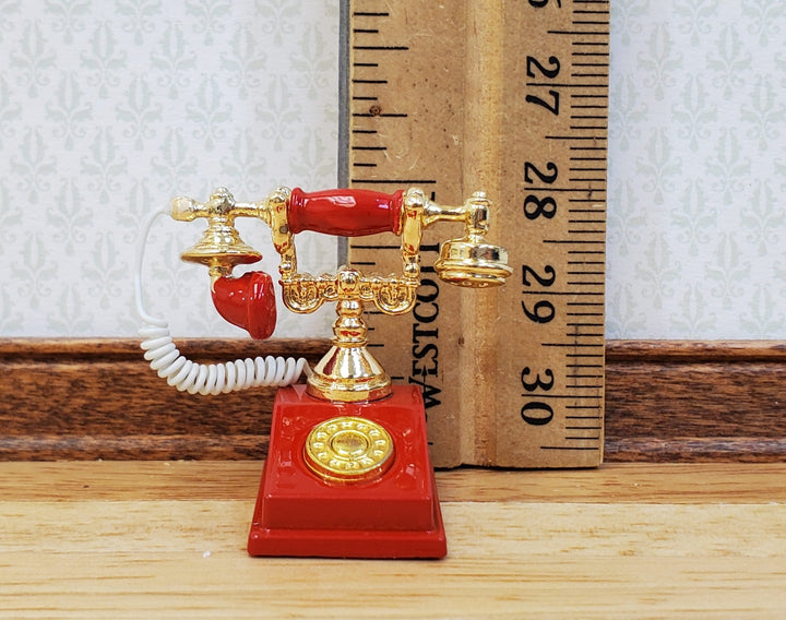 Dollhouse Telephone Vintage Style Red 1890s - 1920s 1:12 Scale Miniature Phone - Miniature Crush