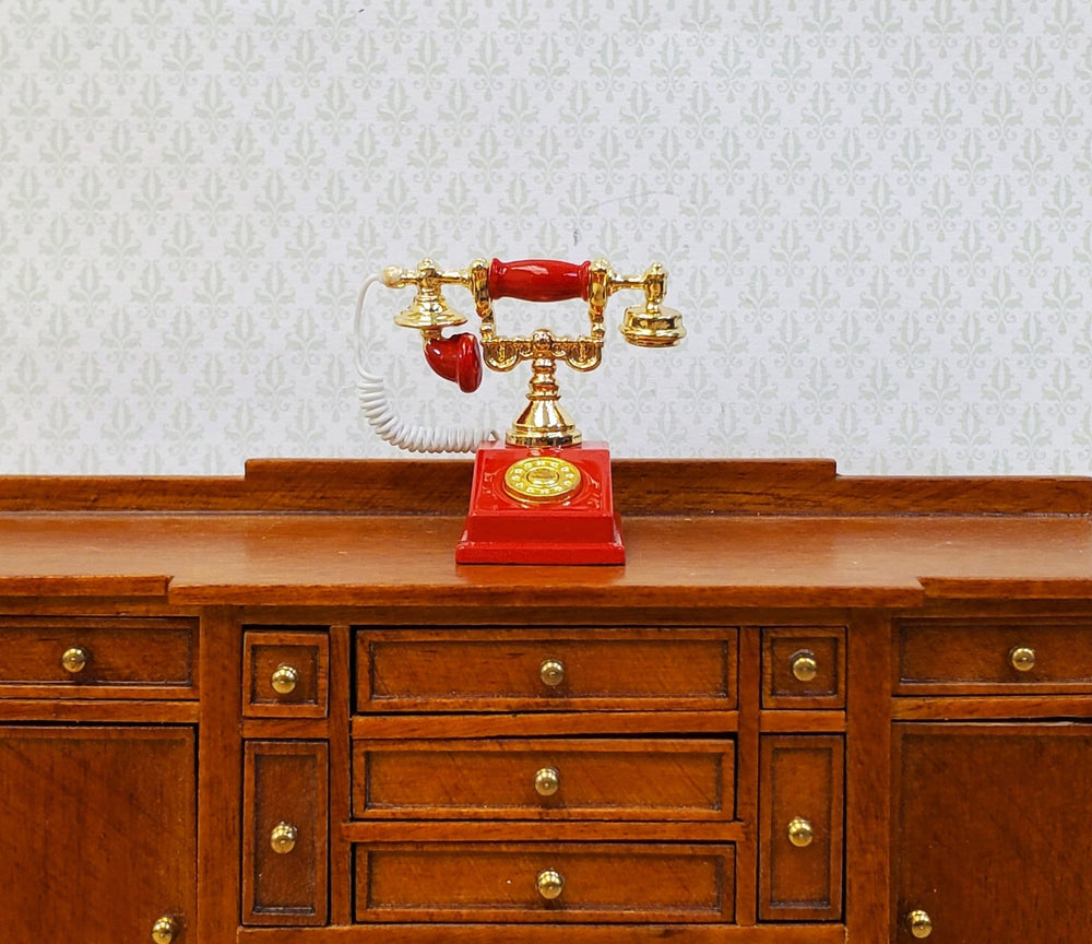 Dollhouse Telephone Vintage Style Red 1890s - 1920s 1:12 Scale Miniature Phone - Miniature Crush
