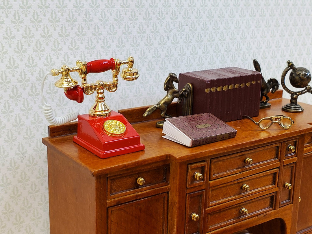 Dollhouse Telephone Vintage Style Red 1890s - 1920s 1:12 Scale Miniature Phone - Miniature Crush