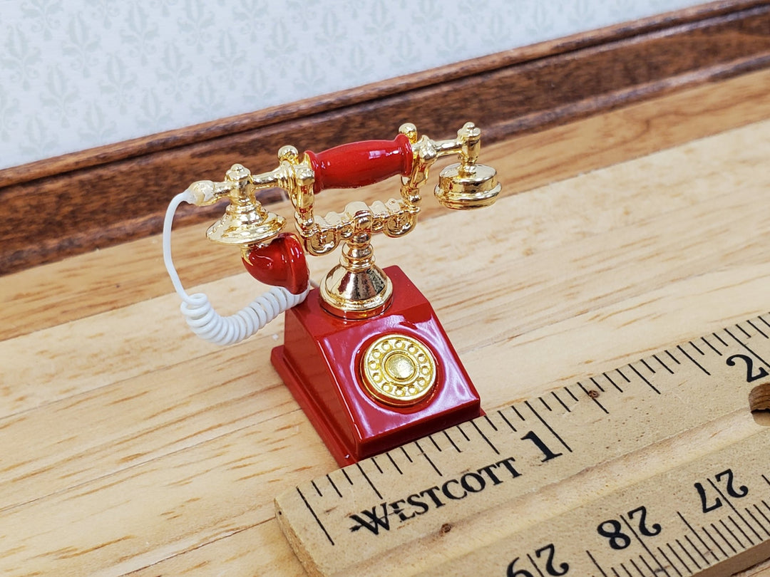 Dollhouse Telephone Vintage Style Red 1890s - 1920s 1:12 Scale Miniature Phone - Miniature Crush