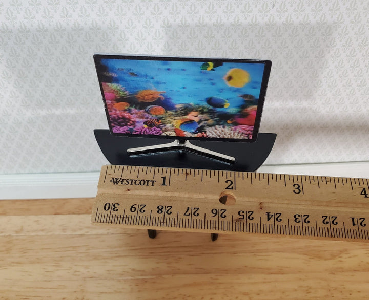 Dollhouse Television TV Set Modern Flat Screen Holographic Fish 1:12 Scale Miniature Accessory - Miniature Crush