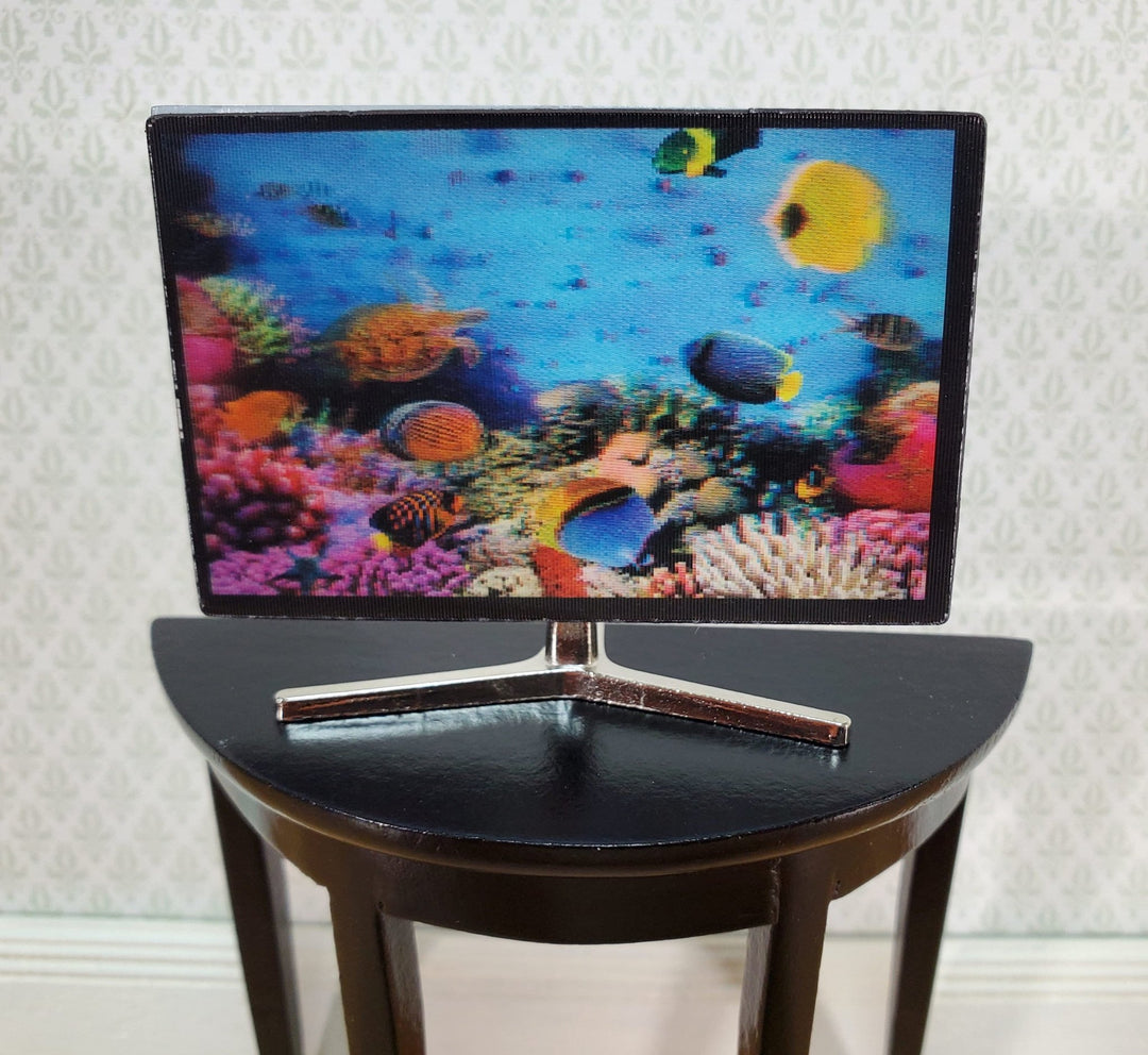 Dollhouse Television TV Set Modern Flat Screen Holographic Fish 1:12 Scale Miniature Accessory - Miniature Crush