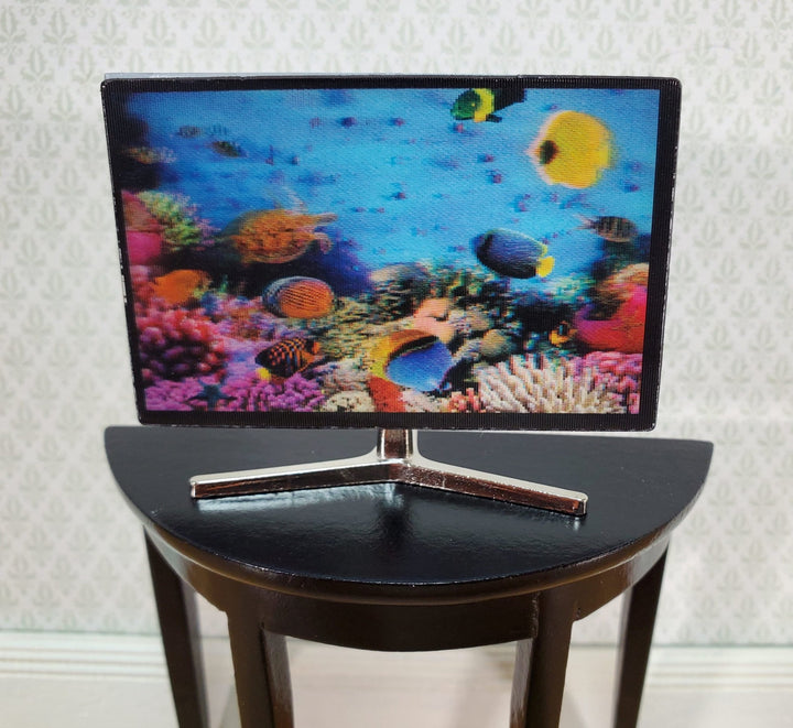 Dollhouse Television TV Set Modern Flat Screen Holographic Fish 1:12 Scale Miniature Accessory - Miniature Crush