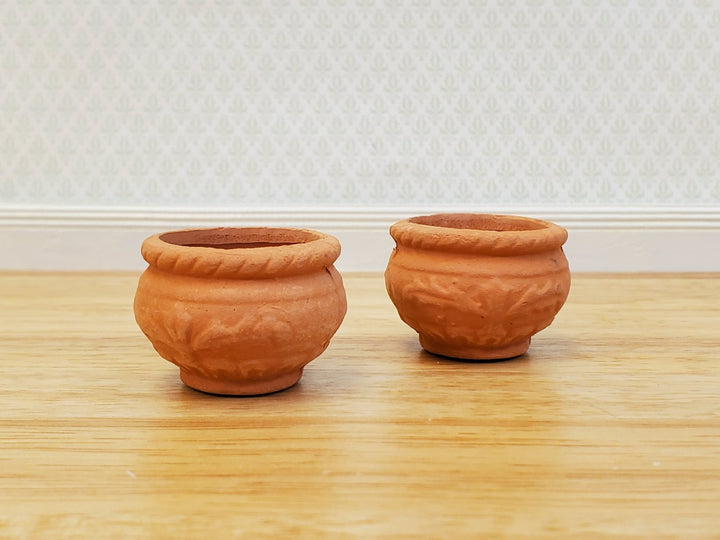 Dollhouse Terra Cotta Pots Planters Set of 2 Unglazed Round 1:12 Scale Miniature Garden - Miniature Crush