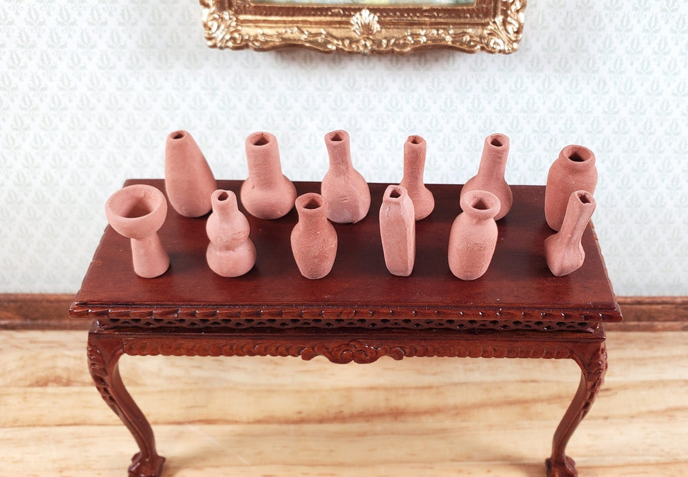 Dollhouse Terra Cotta Vases & Jars Set of 12 Small Unglazed 1:12 Scale Miniatures - Miniature Crush