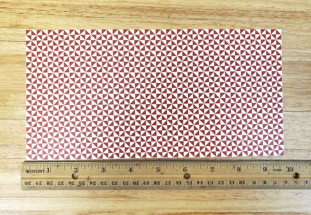 Dollhouse Tile Floor Sheet Red & White Geometric 1:12 Scale Miniature by World Model - Miniature Crush