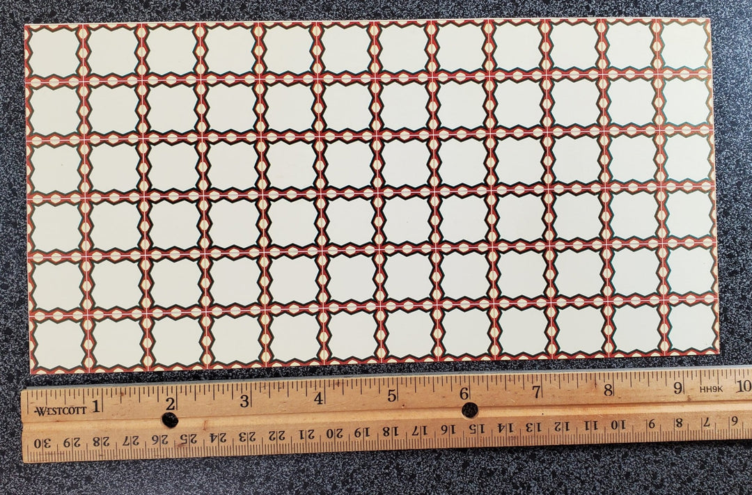 Dollhouse Tile Flooring Sheet Cream, Rust, Blue 1:12 Scale Vinyl Floor Pieces - Miniature Crush