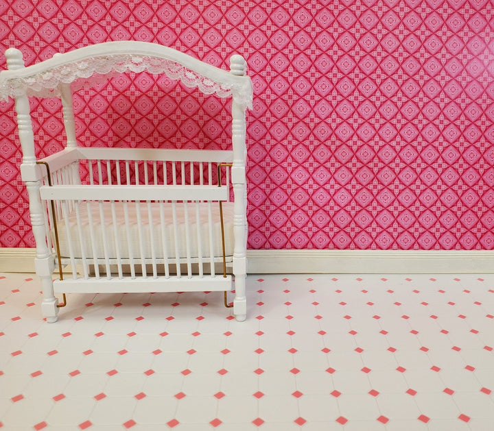 Dollhouse Tile Flooring White with Pink Diamonds Embossed 1:12 Scale Miniature - Miniature Crush