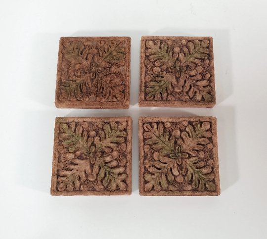 Dollhouse Tiles Stepping Stones Fern Design Aged Finish 1 1/2" Square by Falcon - Miniature Crush