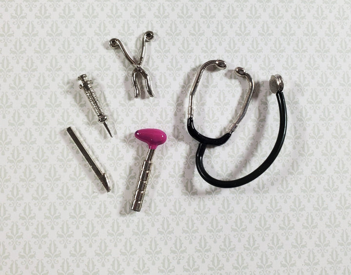 Dollhouse Tiny Medical Surgical Instruments 5 Pieces Metal Miniatures 1:12 Scale - Miniature Crush