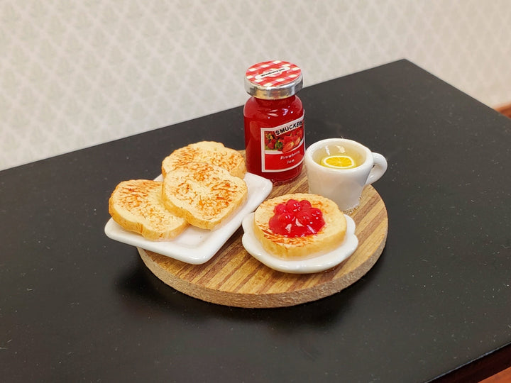 Dollhouse Toast Set with Jelly Plates &Tea on Cutting Board 1:12 Scale Miniature Food Kitchen - Miniature Crush