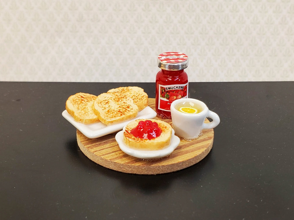 Dollhouse Toast Set with Jelly Plates &Tea on Cutting Board 1:12 Scale Miniature Food Kitchen - Miniature Crush