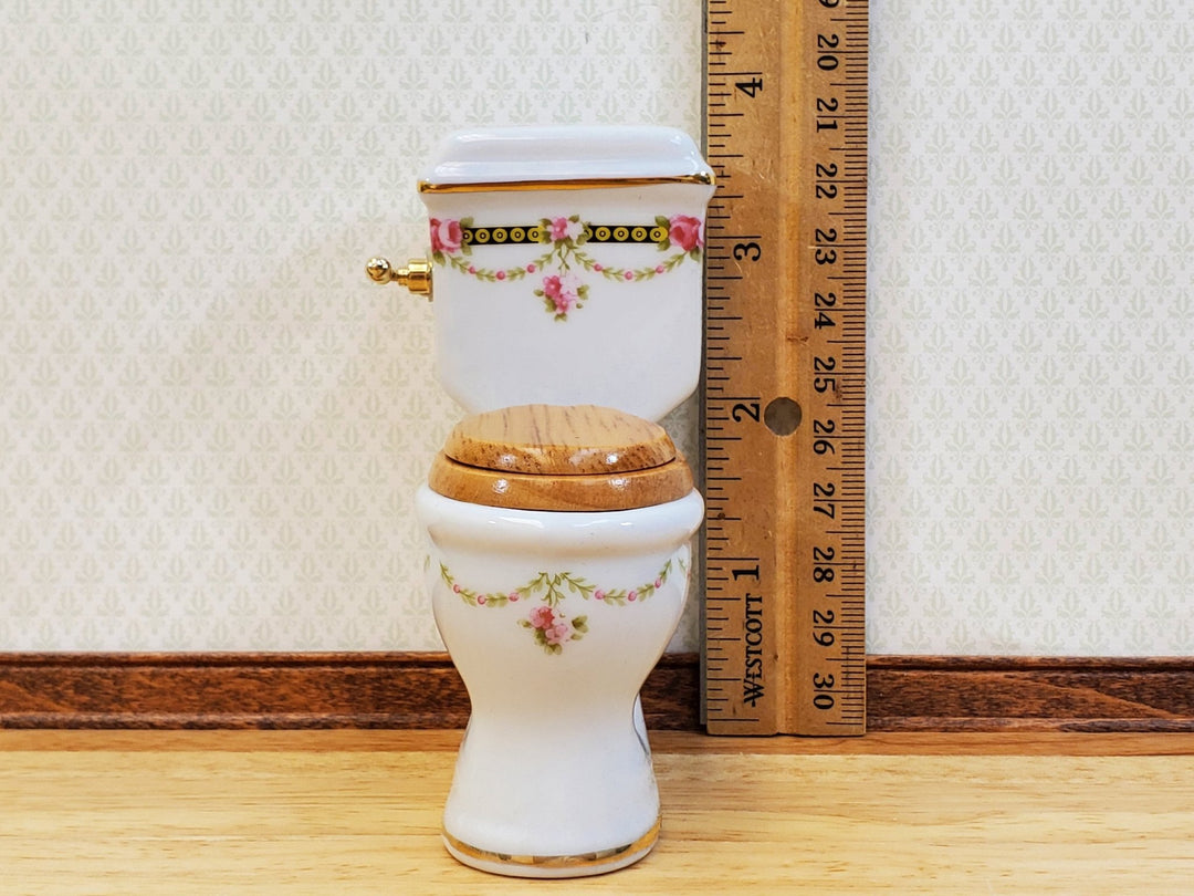 Dollhouse Toilet by Reutter Porcelain Victorian Rose Design 1:12 Scale Miniature - Miniature Crush