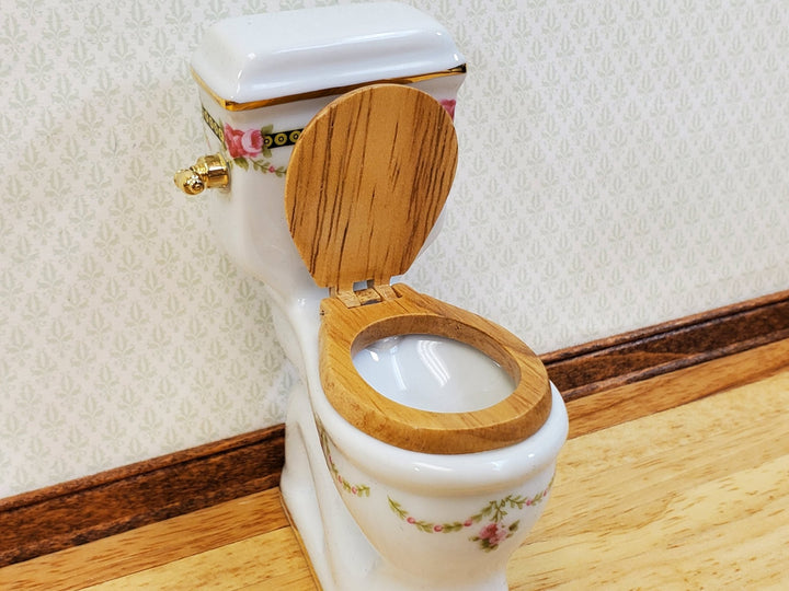 Dollhouse Toilet by Reutter Porcelain Victorian Rose Design 1:12 Scale Miniature - Miniature Crush