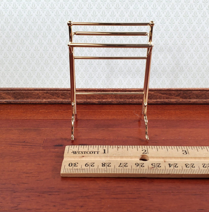 Dollhouse Towel Drying Rack Stand Gold Metal 1:12 Scale Miniatures Bathroom - Miniature Crush