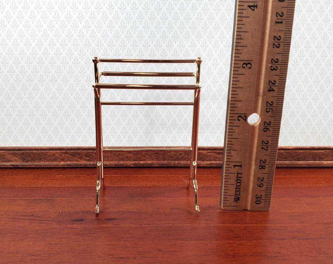 Dollhouse Towel Drying Rack Stand Gold Metal 1:12 Scale Miniatures Bathroom - Miniature Crush