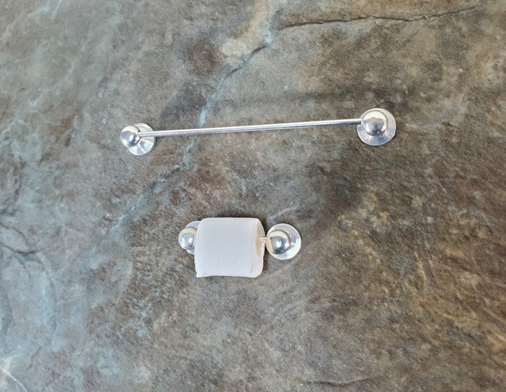 Dollhouse Towel Rod & Toilet Paper Holder Silver 1:12 Scale Miniature Bathroom - Miniature Crush