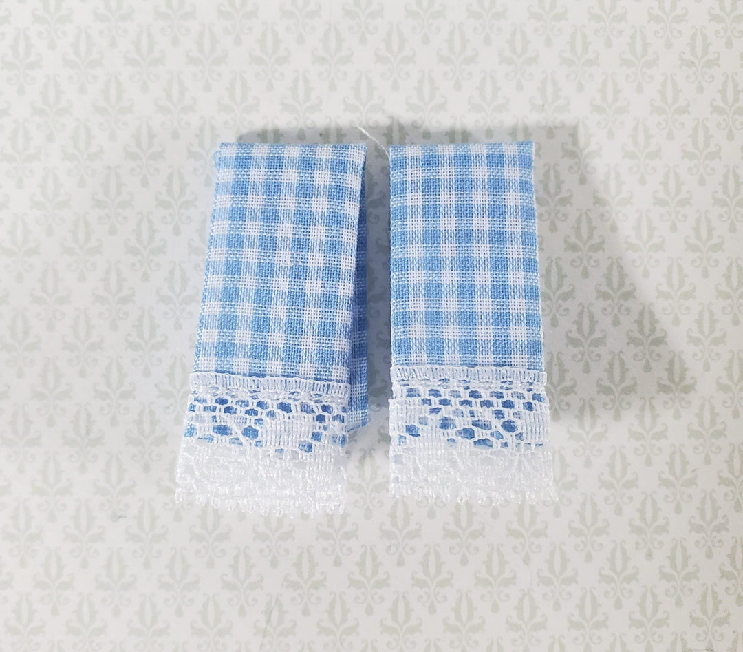 Dollhouse Towels with Lace Blue White Gingham Handmade 1:12 Scale Miniature for Kitchen - Miniature Crush