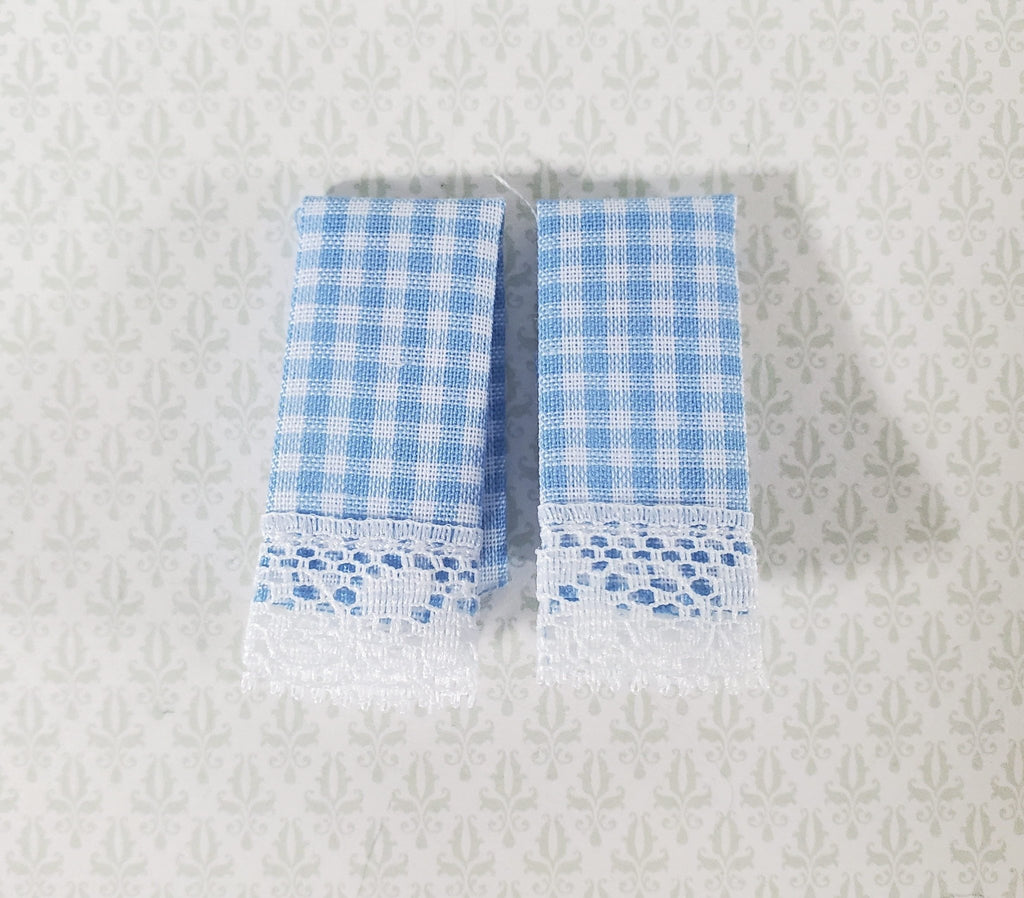 Dollhouse Dish Towels With Lace Blue & Rust Handmade 1:12 Scale