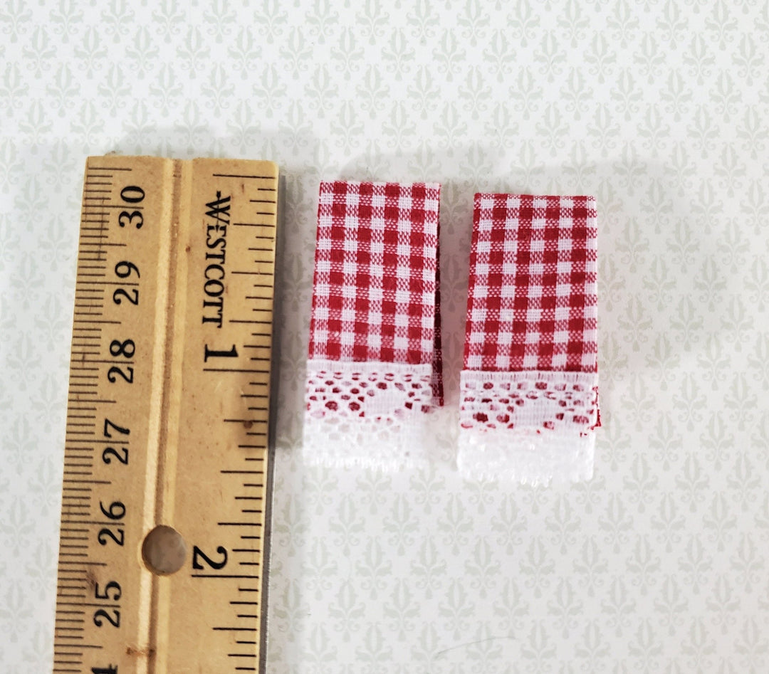 Dollhouse Towels with Lace Red White Gingham Handmade 1:12 Scale Miniature for Kitchen - Miniature Crush