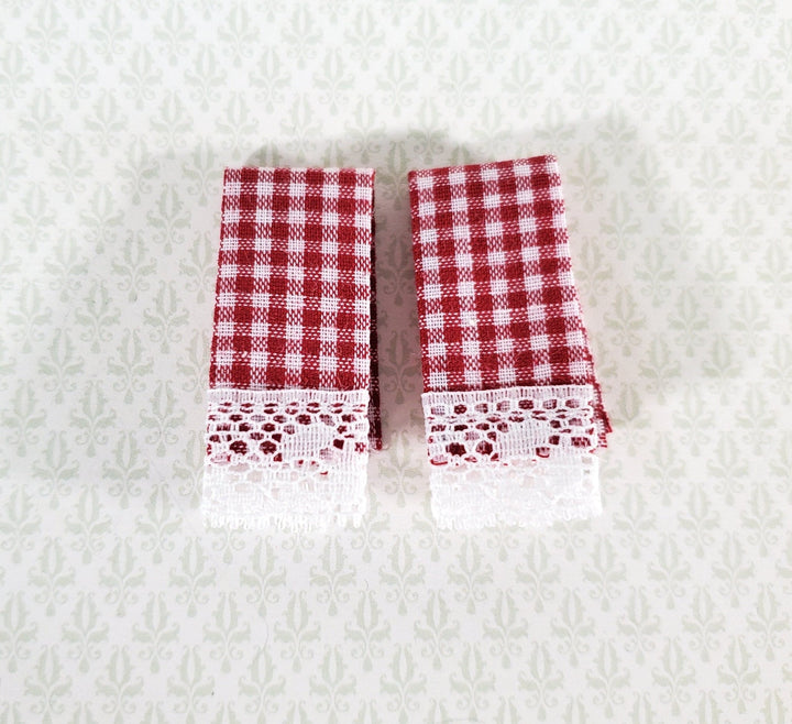 Dollhouse Towels with Lace Red White Gingham Handmade 1:12 Scale Miniature for Kitchen - Miniature Crush