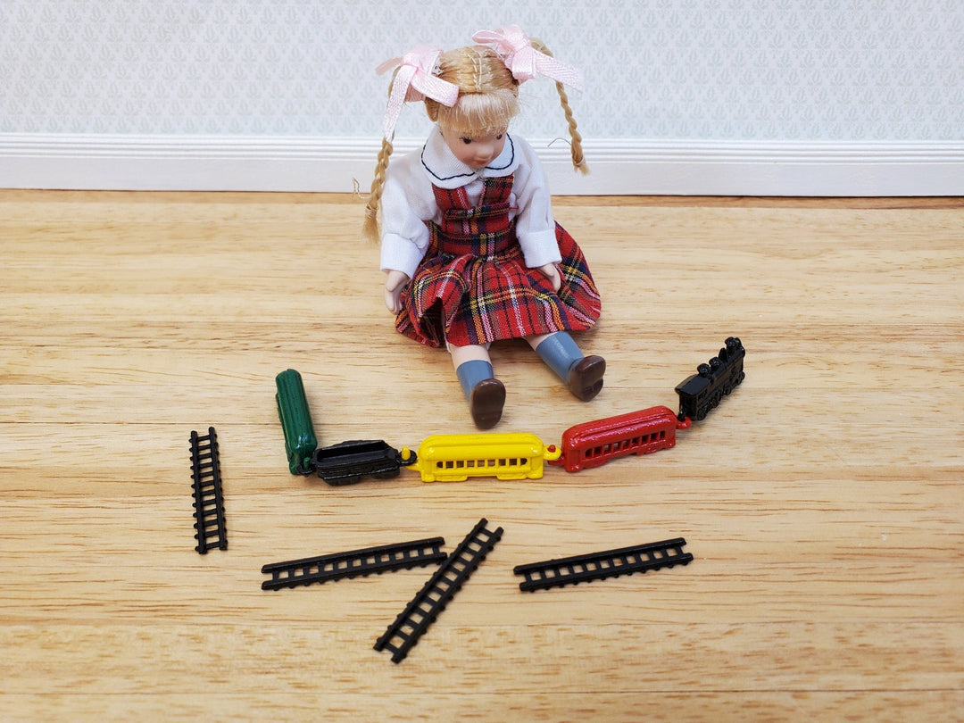 Dollhouse Train Set with Tracks Toy Painted Metal 1:12 Scale Miniature Nursery - Miniature Crush