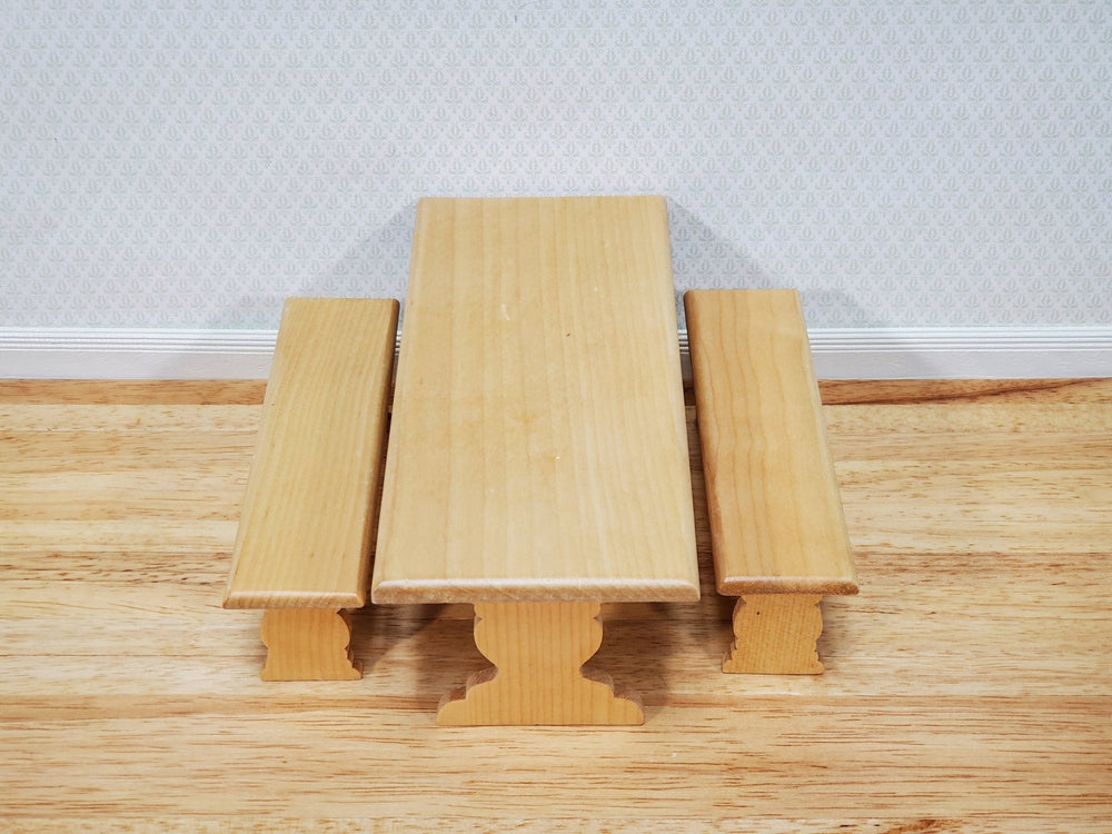 Dollhouse Trestle Table with 2 Benches 1:12 Scale Miniature Wood Furniture Kitchen - Miniature Crush