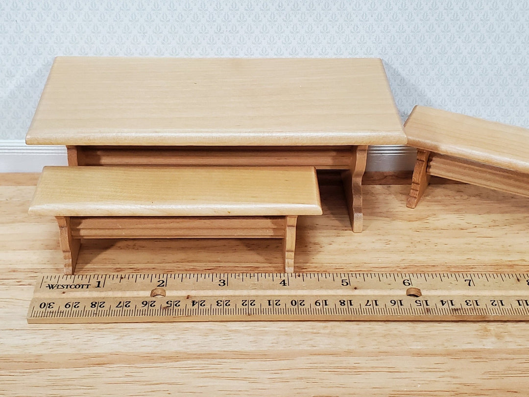 Dollhouse Trestle Table with 2 Benches 1:12 Scale Miniature Wood Furniture Kitchen - Miniature Crush