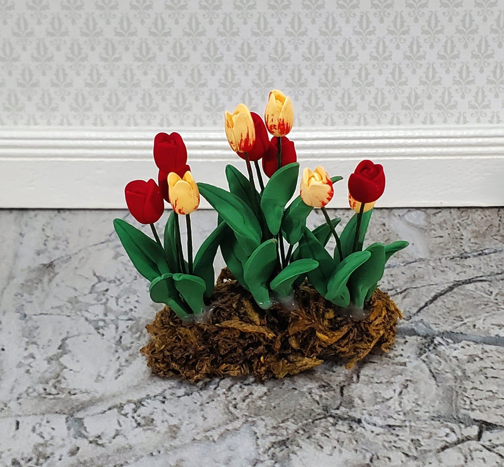 Dollhouse Tulips Flower Bed Border Red & Peach 1:12 Scale Miniature Garden - Miniature Crush