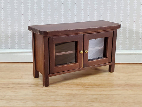 Dollhouse TV Media Stand Low Cabinet Modern Style Walnut Finish 1:12 Scale Miniature Furniture - Miniature Crush