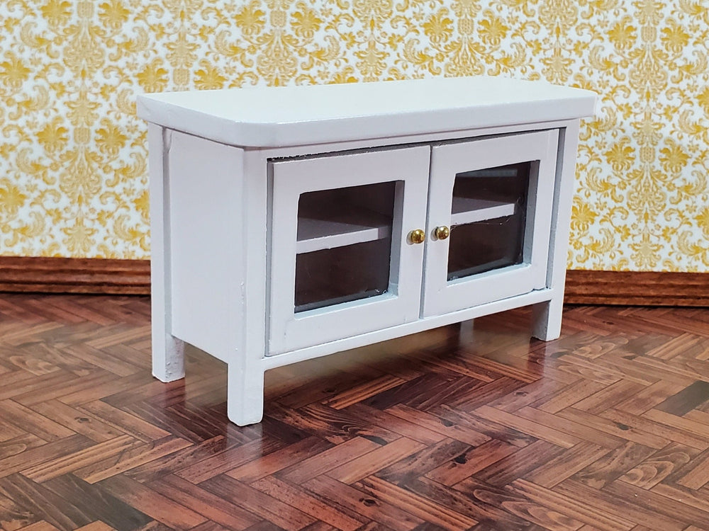 Dollhouse TV Media Stand Low Cabinet Modern Style White 1:12 Scale Miniature Furniture - Miniature Crush