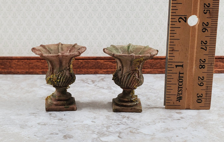 Dollhouse Urn Planter Set of 2 Cast Resin 1:12 Scale Aged Tan A997B by Falcon Miniatures - Miniature Crush