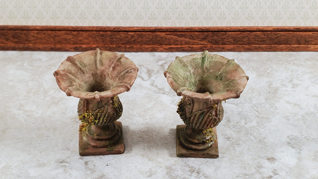 Dollhouse Urn Planter Set of 2 Cast Resin 1:12 Scale Aged Tan A997B by Falcon Miniatures - Miniature Crush