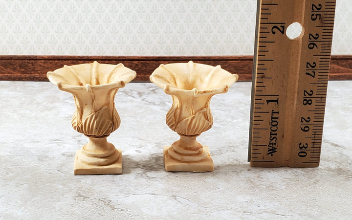 Dollhouse Urn Planter Set of 2 Cast Resin 1:12 Scale Aged Tan A997TN by Falcon Miniatures - Miniature Crush