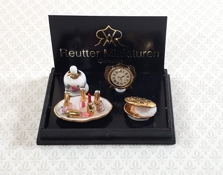 Dollhouse Vanity Set Make Up Nail Polish Clock Reutter Porcelain 1:12 Scale Miniatures - Miniature Crush