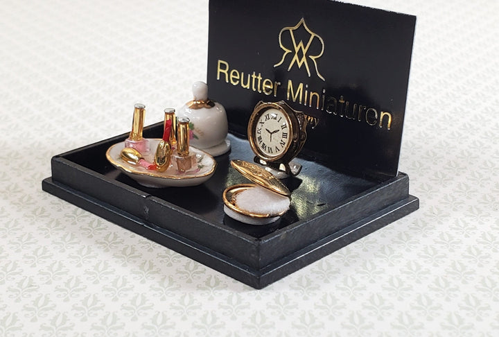 Dollhouse Vanity Set Make Up Nail Polish Clock Reutter Porcelain 1:12 Scale Miniatures - Miniature Crush