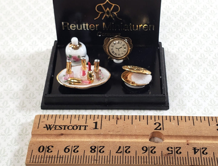 Dollhouse Vanity Set Make Up Nail Polish Clock Reutter Porcelain 1:12 Scale Miniatures - Miniature Crush