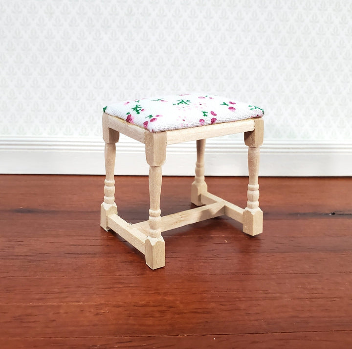 Dollhouse Vanity Stool Bench Unpainted Wood Fabric Seat 1:12 Scale Miniature Furniture - Miniature Crush