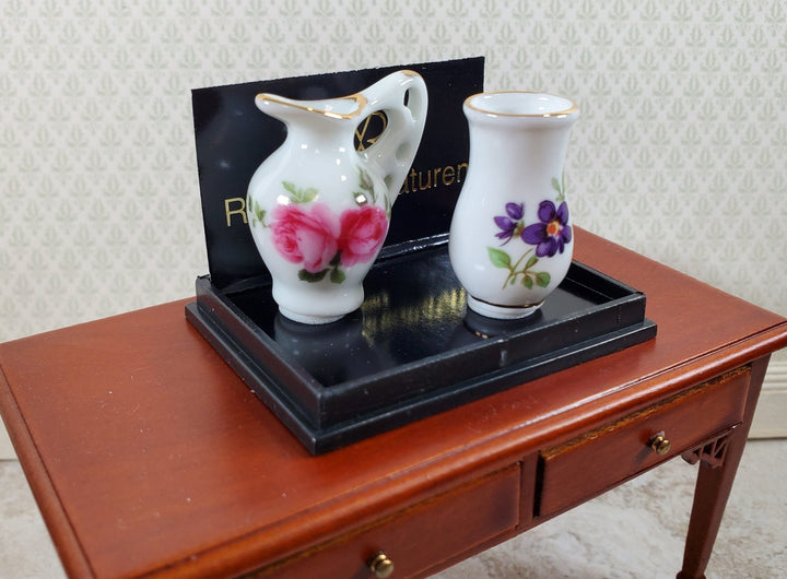 Dollhouse Vase and Pitcher Reutter Porcelain Floral Design 1:12 Scale Miniatures - Miniature Crush