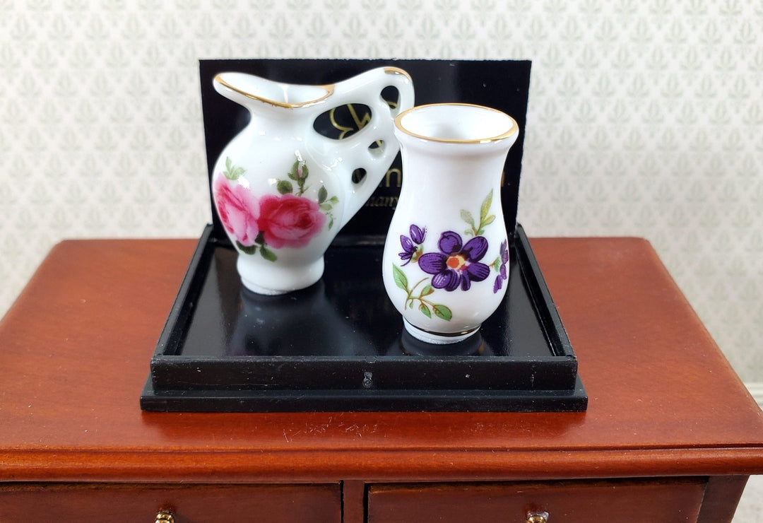 Dollhouse Vase and Pitcher Reutter Porcelain Floral Design 1:12 Scale Miniatures - Miniature Crush