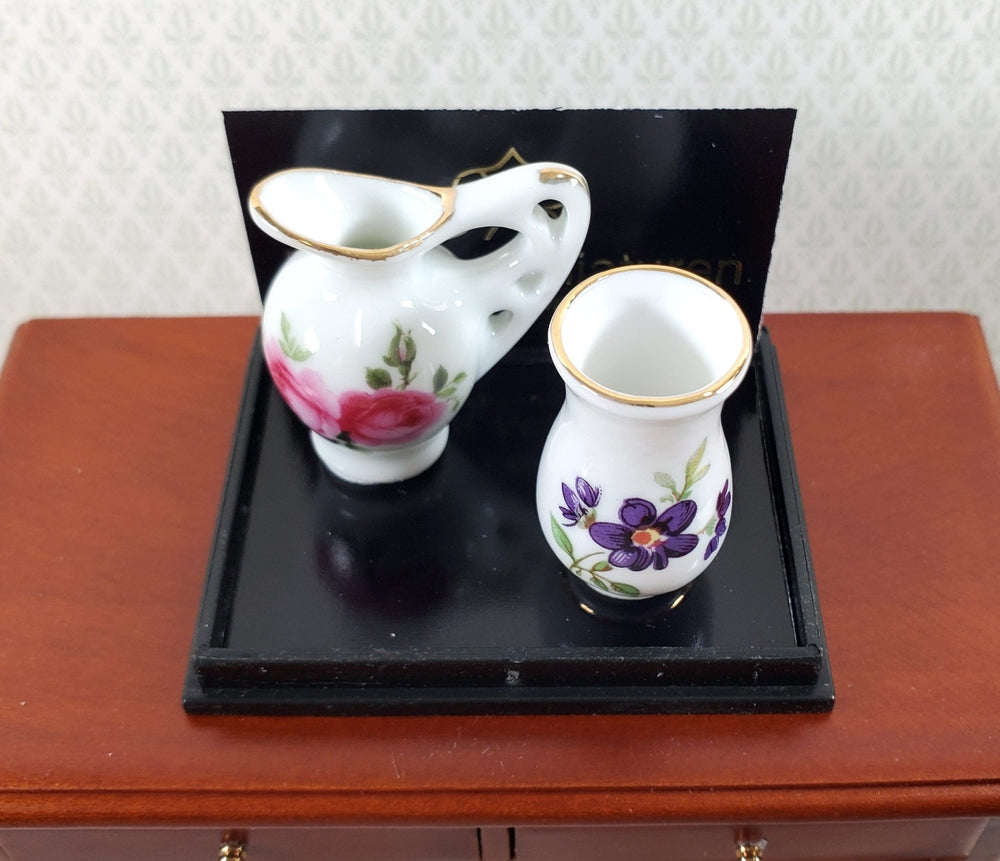 Dollhouse Vase and Pitcher Reutter Porcelain Floral Design 1:12 Scale Miniatures - Miniature Crush