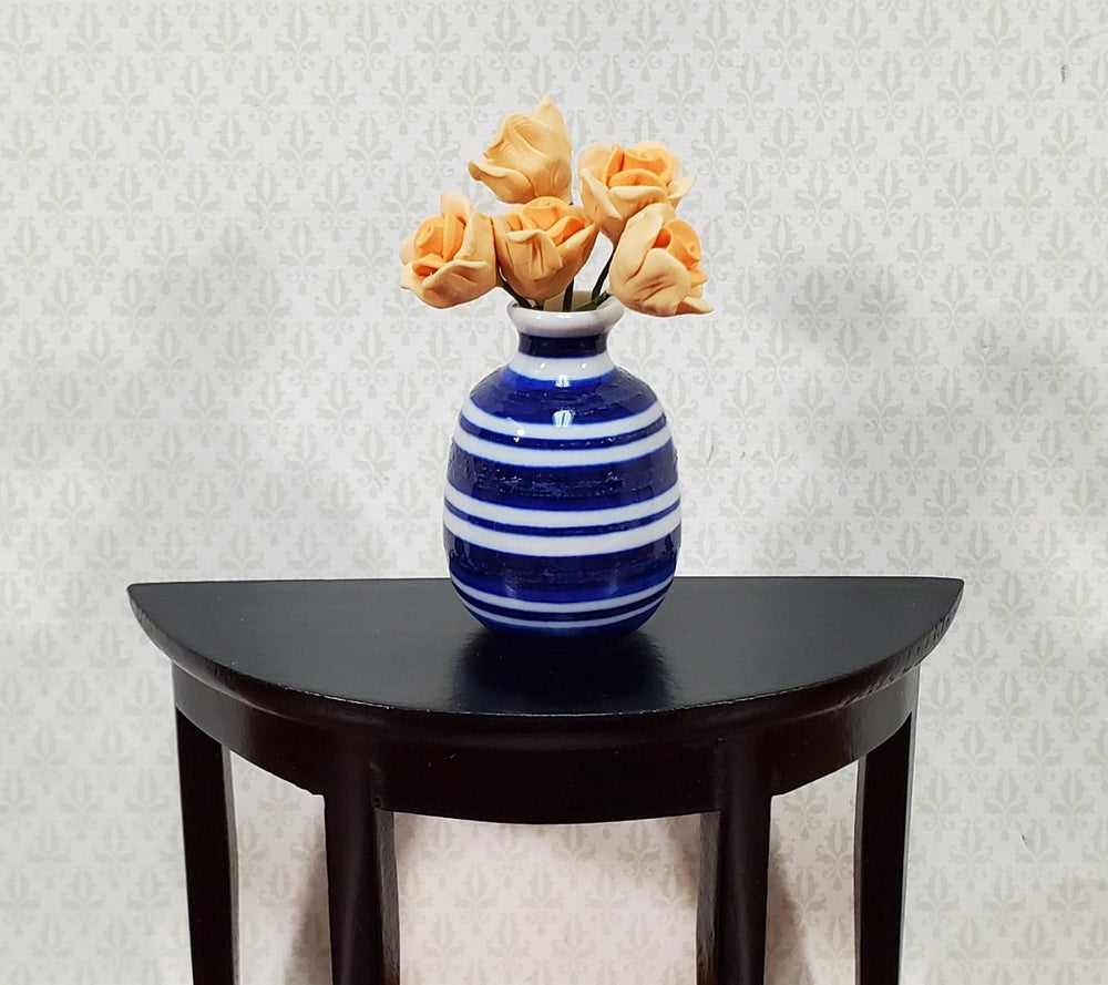 Dollhouse Vase Blue & White Striped Large for Flowers Ceramic 1:12 Scale Miniature - Miniature Crush