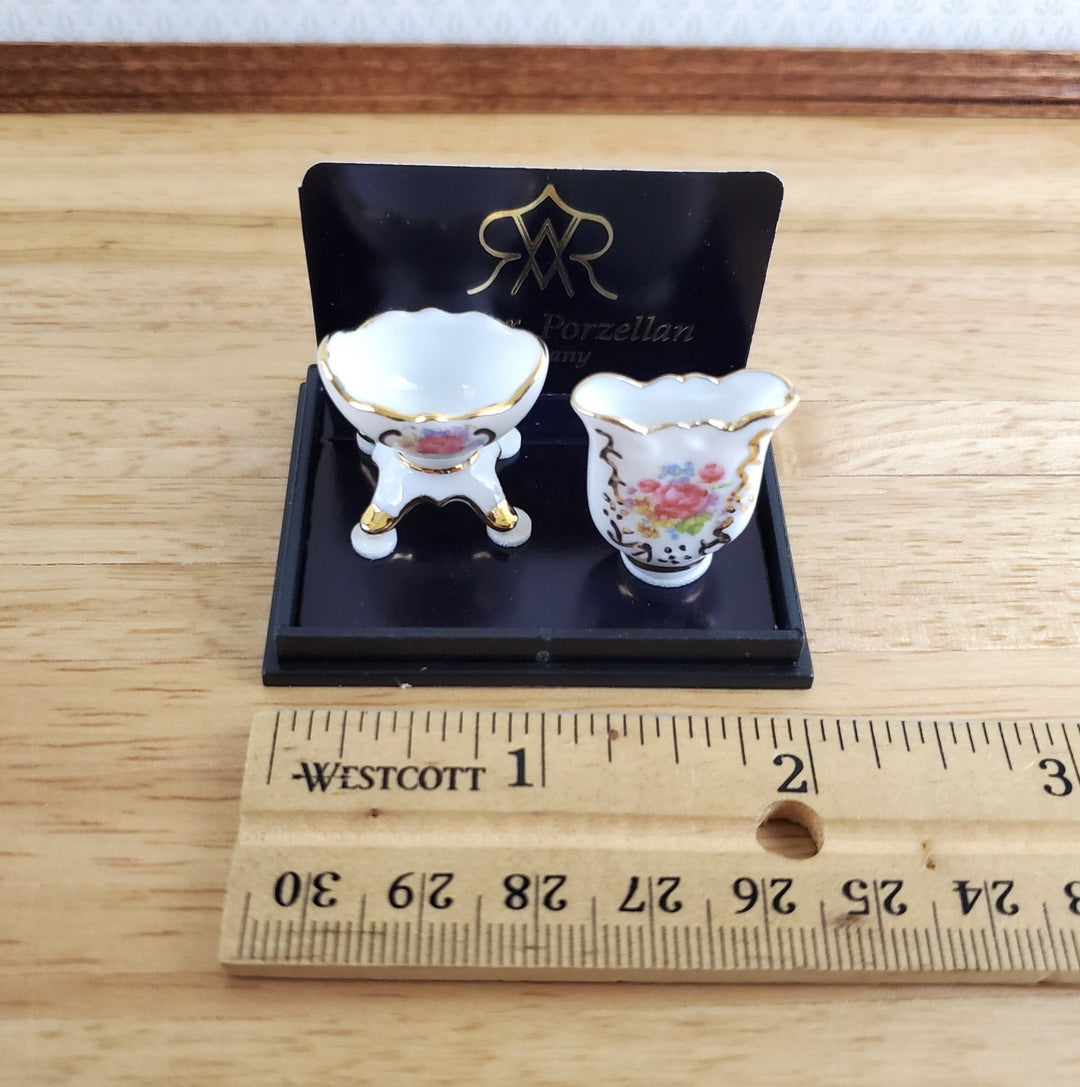Dollhouse Vase & Candy Dish Reutter Porcelain Pink Floral 1:12 Scale Miniatures - Miniature Crush