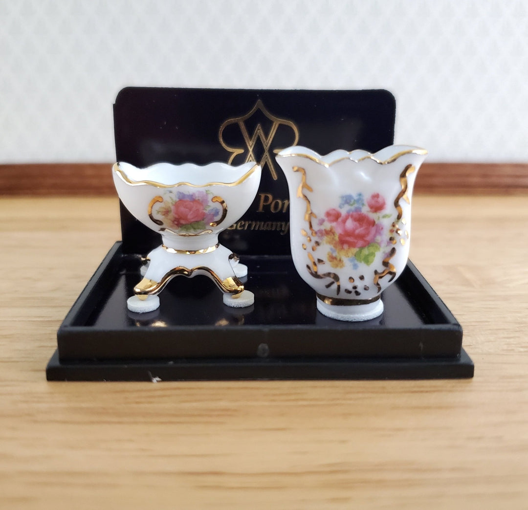 Dollhouse Vase & Candy Dish Reutter Porcelain Pink Floral 1:12 Scale Miniatures - Miniature Crush