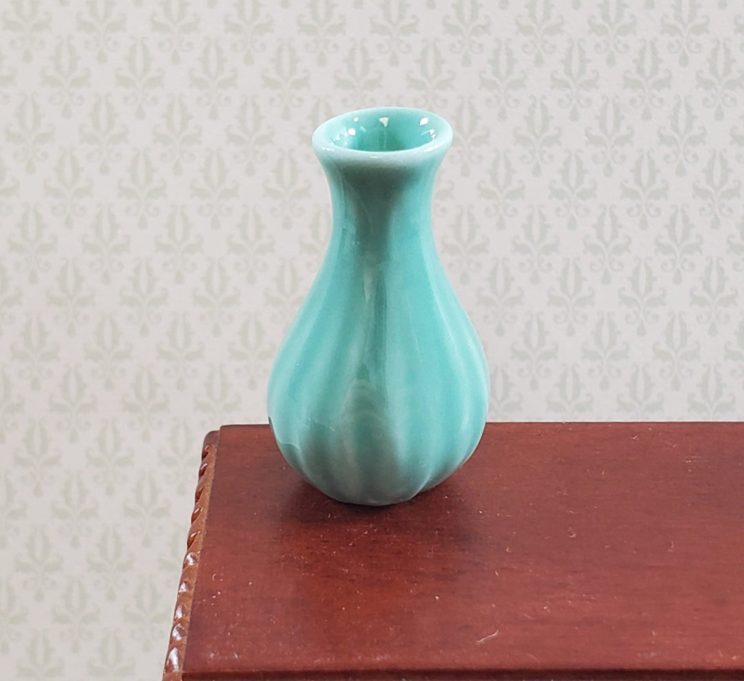 Dollhouse Vase Tall Sea Green Ceramic for Flowers or Decoration 1:12 Scale - Miniature Crush