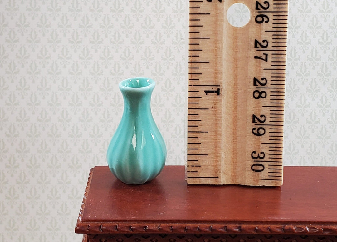 Dollhouse Vase Tall Sea Green Ceramic for Flowers or Decoration 1:12 Scale - Miniature Crush