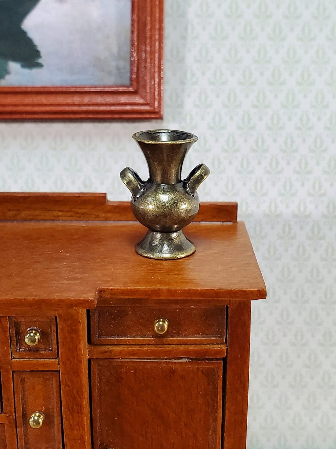 Dollhouse Vase Urn Bronze Metal for Flowers or Decoration 1:12 Scale Miniature - Miniature Crush