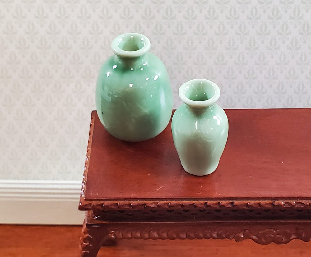 Dollhouse Vases Sage Green Ceramic LARGE Set of 2 Modern 1:12 Scale Miniatures - Miniature Crush