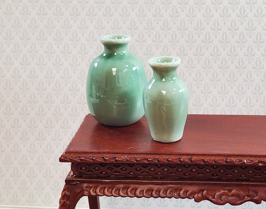 Dollhouse Vases Sage Green Ceramic LARGE Set of 2 Modern 1:12 Scale Miniatures - Miniature Crush